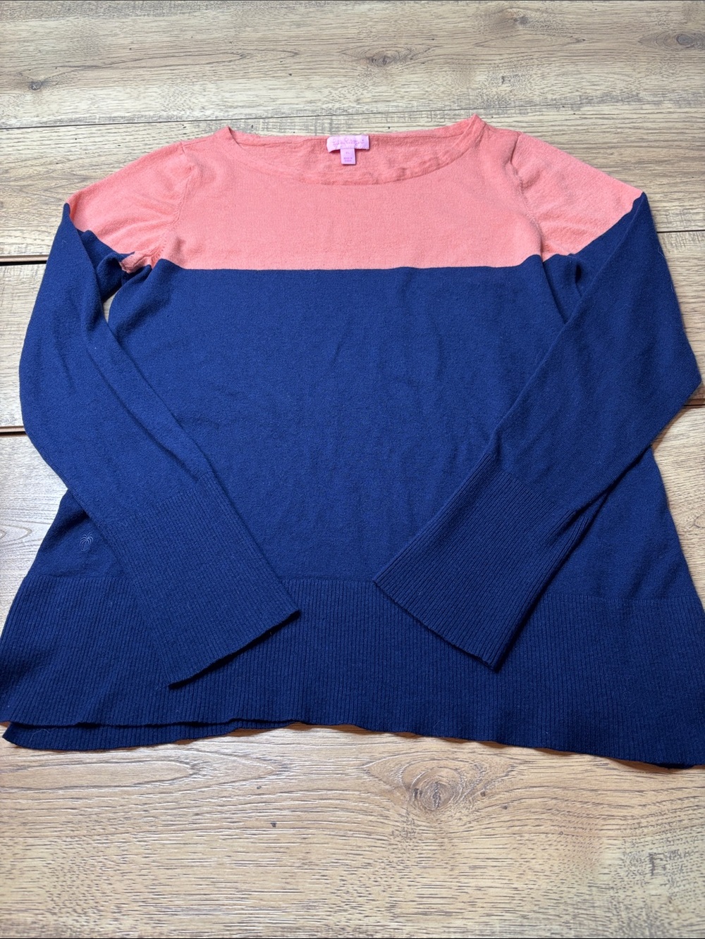 Women’s Lilly Pulitzer Coral and Navy Colorblock Debra Wool BlendSweater Size XL
